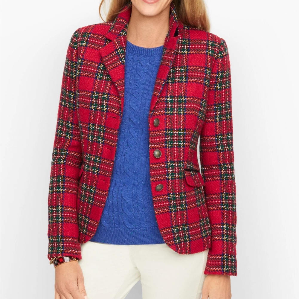 NWT Talbots HOLIDAY PLAID BLAZER Women's Red Plaid Jacket; Red Holiday Jacket